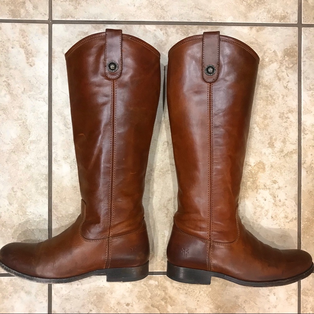 Frye Melissa Button Cognac Leather Knee High Boot - Picture 15 of 16